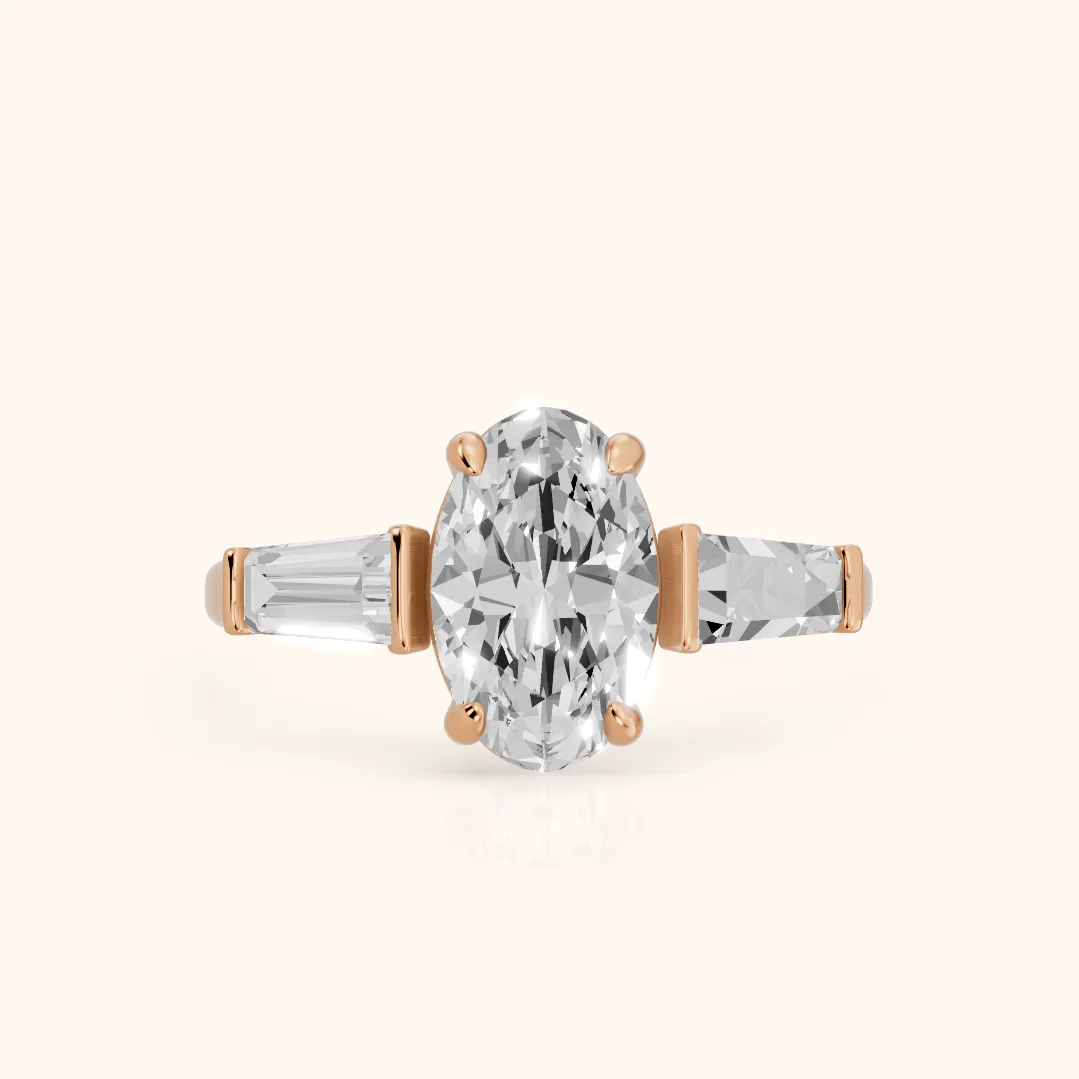 Layla Tapered Baguette Oval Diamond Ring in Rose Gold — view 2