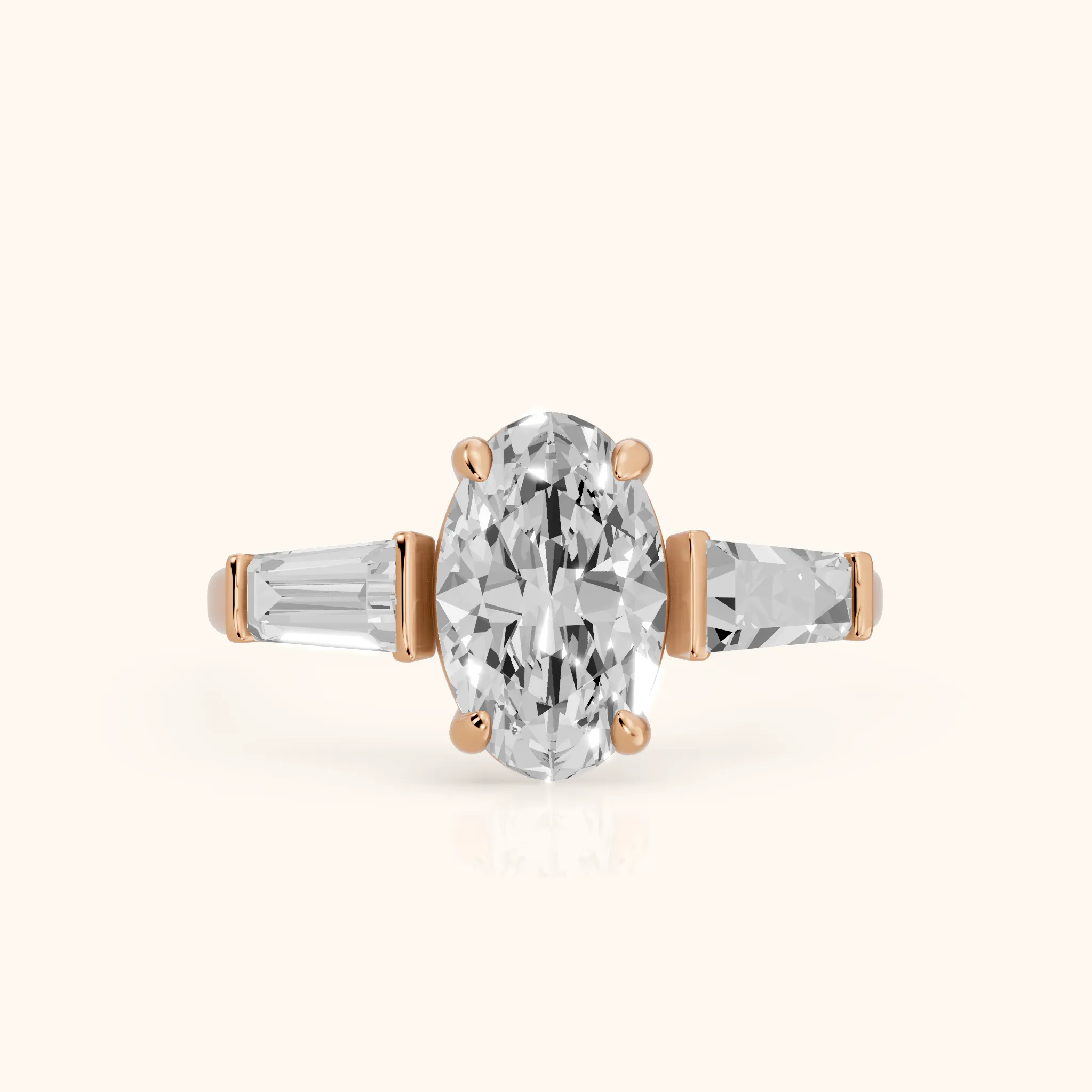 Layla Tapered Baguette Oval Diamond Ring in Rose Gold — view 1