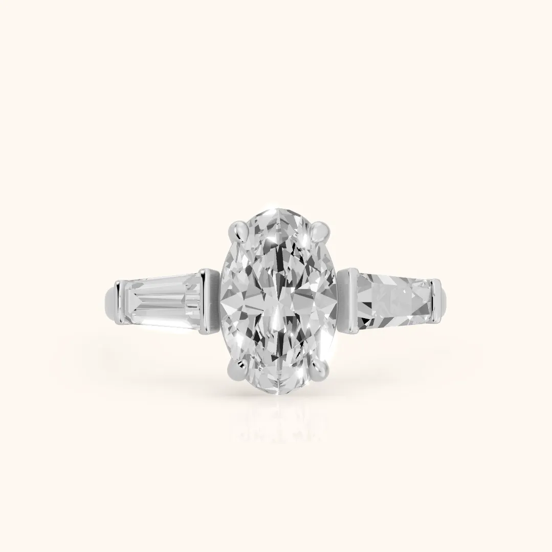 Layla Tapered Baguette Oval Diamond Ring in Silver — view 2