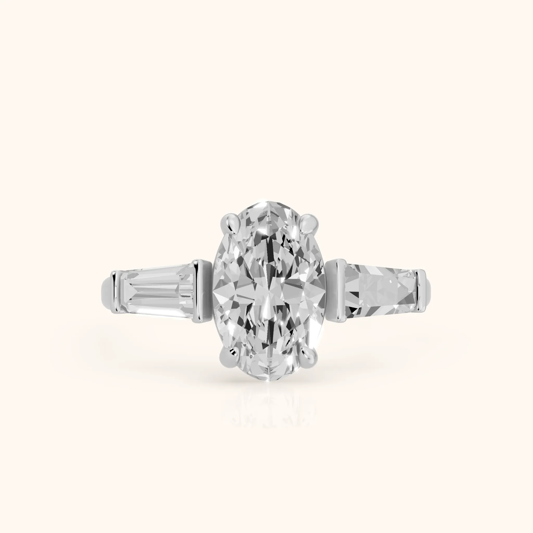 Layla Tapered Baguette Oval Diamond Ring in Silver — view 1