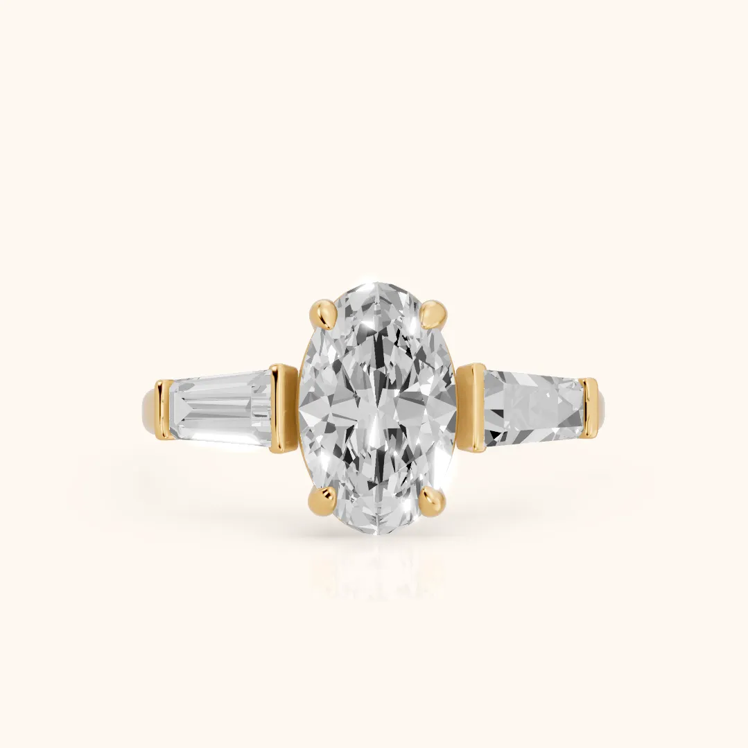 Layla Tapered Baguette Oval Diamond Ring in Yellow Gold — view 2