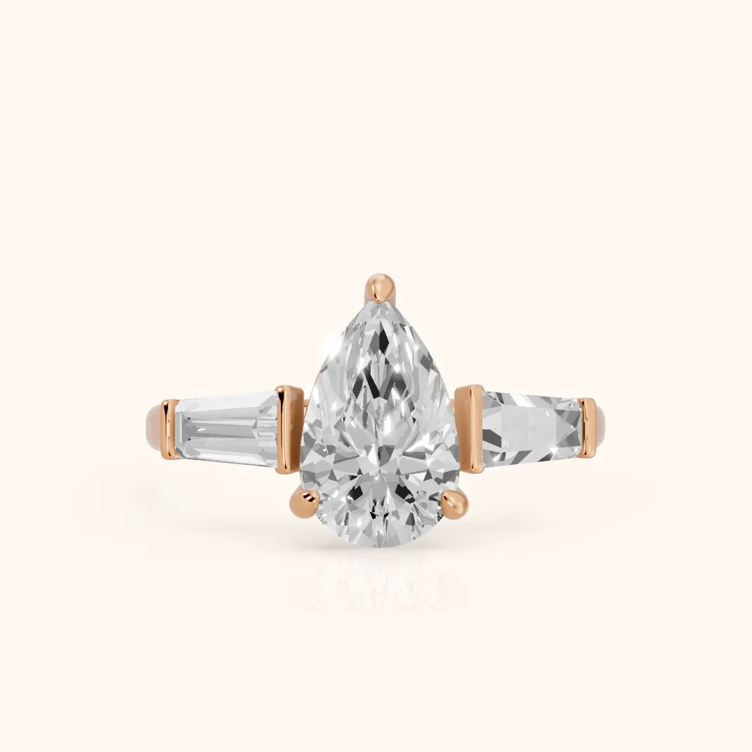Layla Tapered Baguette Pear Diamond Ring in Rose Gold — view 2