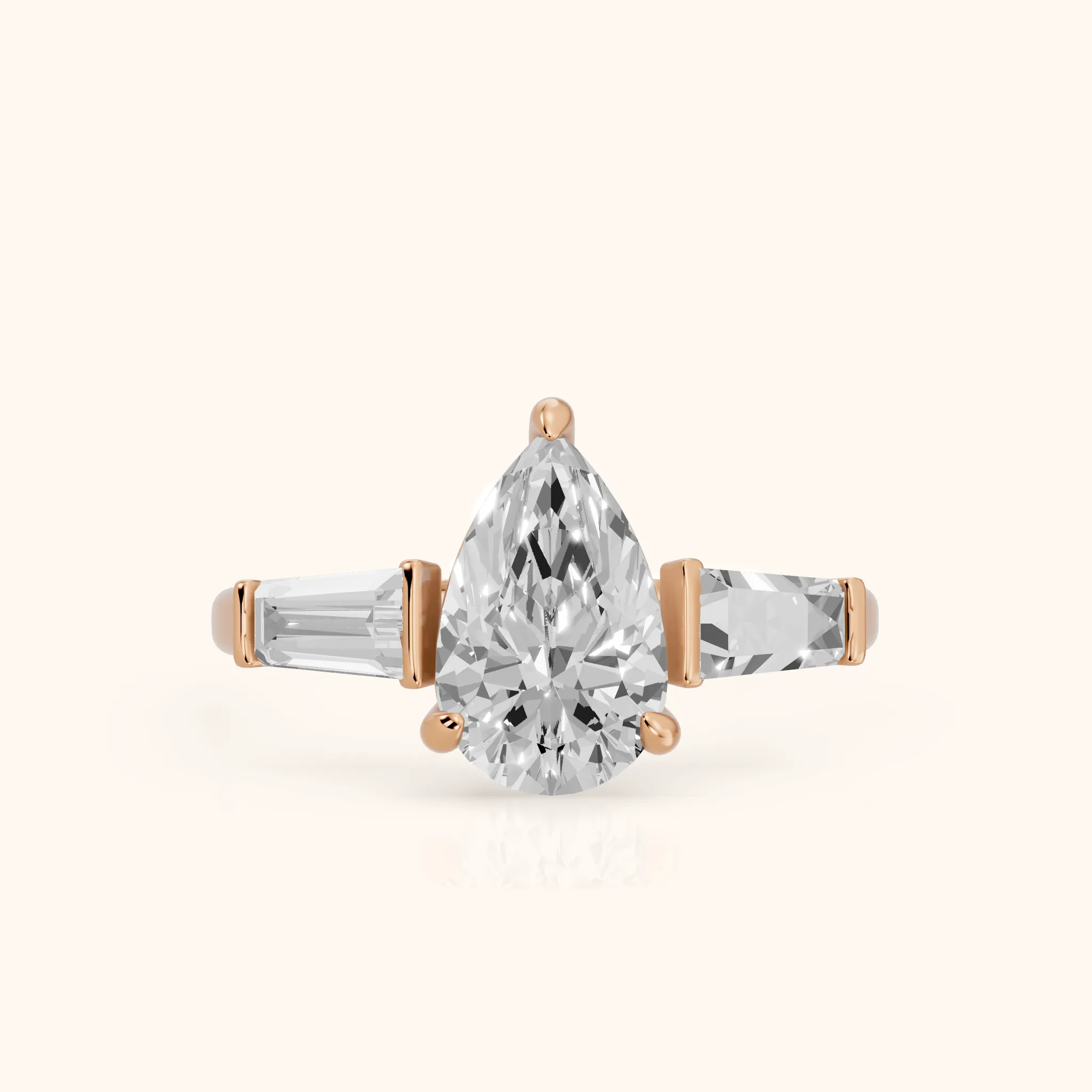 Layla Tapered Baguette Pear Diamond Ring in Rose Gold — view 1