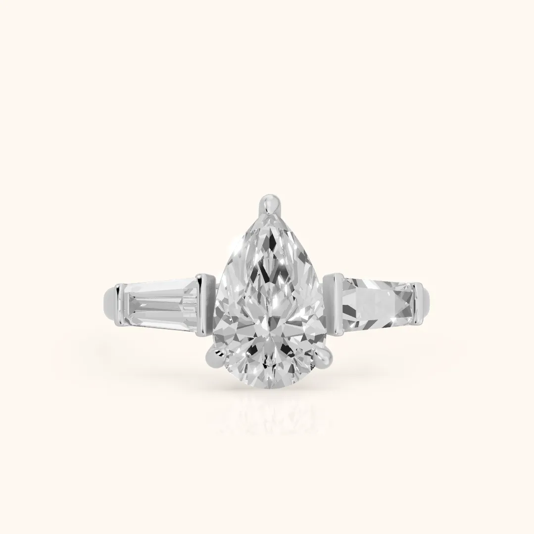 Layla Tapered Baguette Pear Diamond Ring in Platinum — view 2