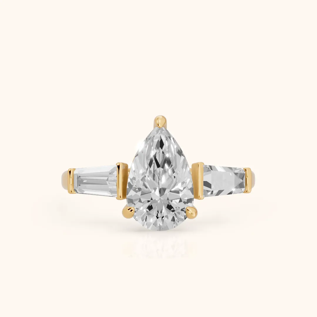 Layla Tapered Baguette Pear Diamond Ring in Yellow Gold — view 2