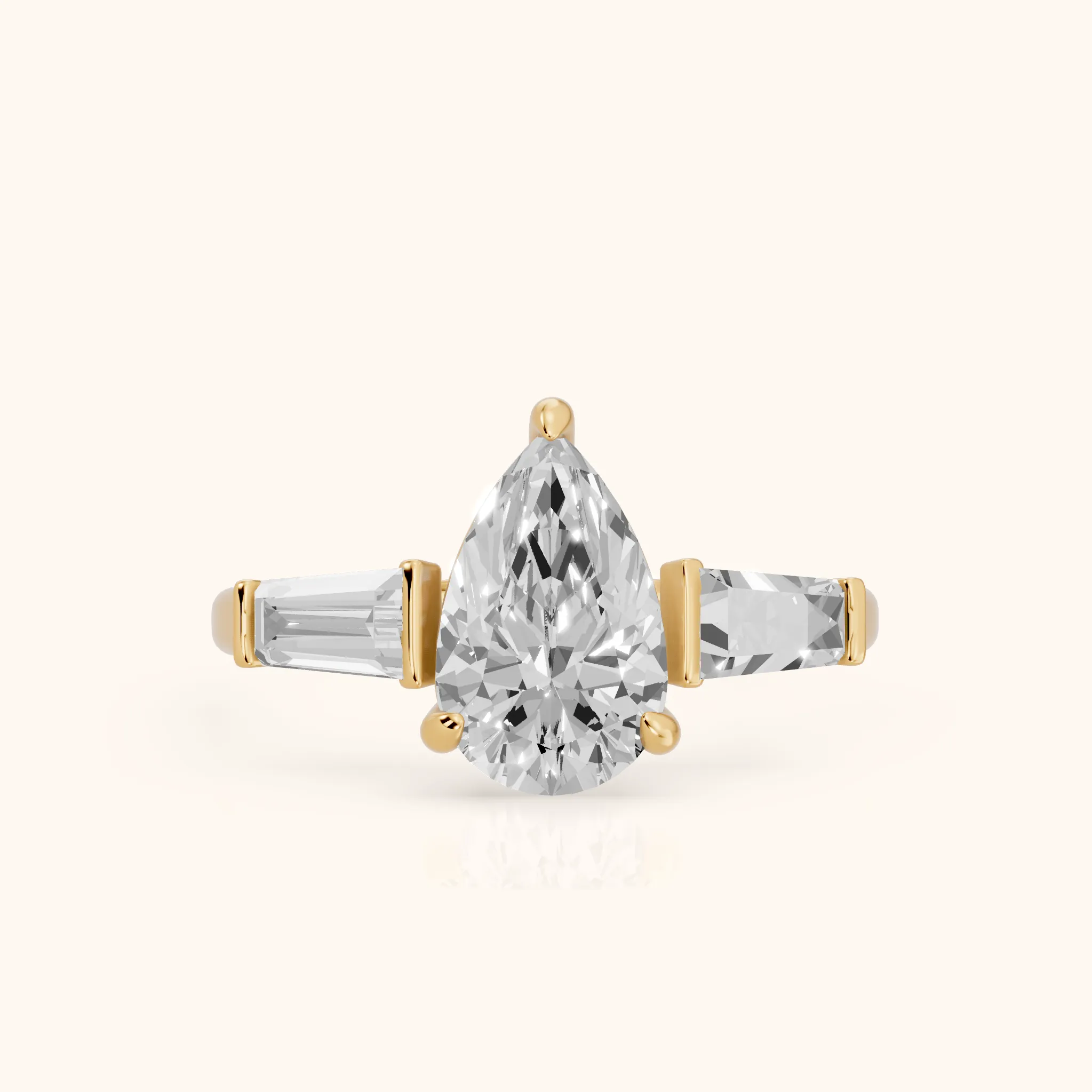 Layla Tapered Baguette Pear Diamond Ring in Yellow Gold — view 1