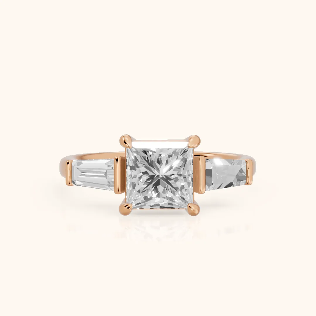 Layla Tapered Baguette Princess Diamond Ring in Rose Gold — view 2