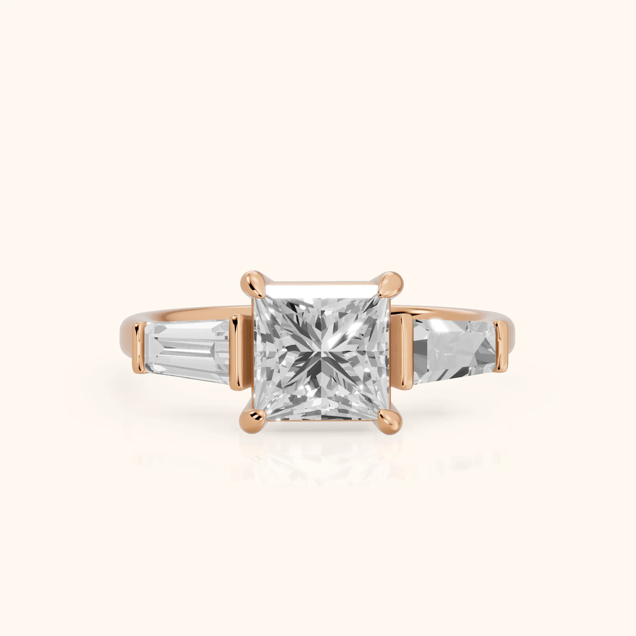 Layla Tapered Baguette Princess Diamond Ring in Rose Gold — view 1