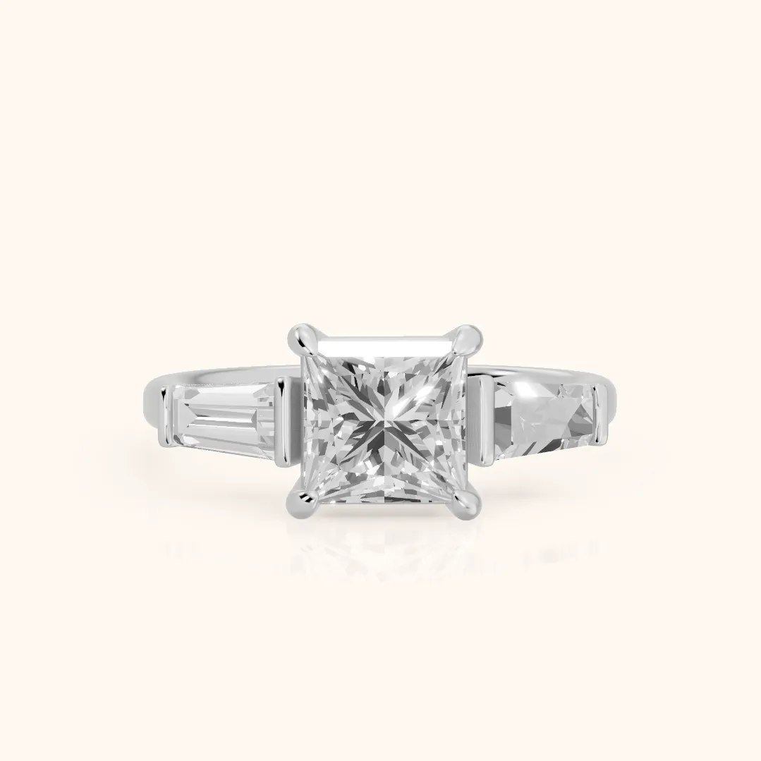 Layla Tapered Baguette Princess Diamond Ring in Silver — view 2