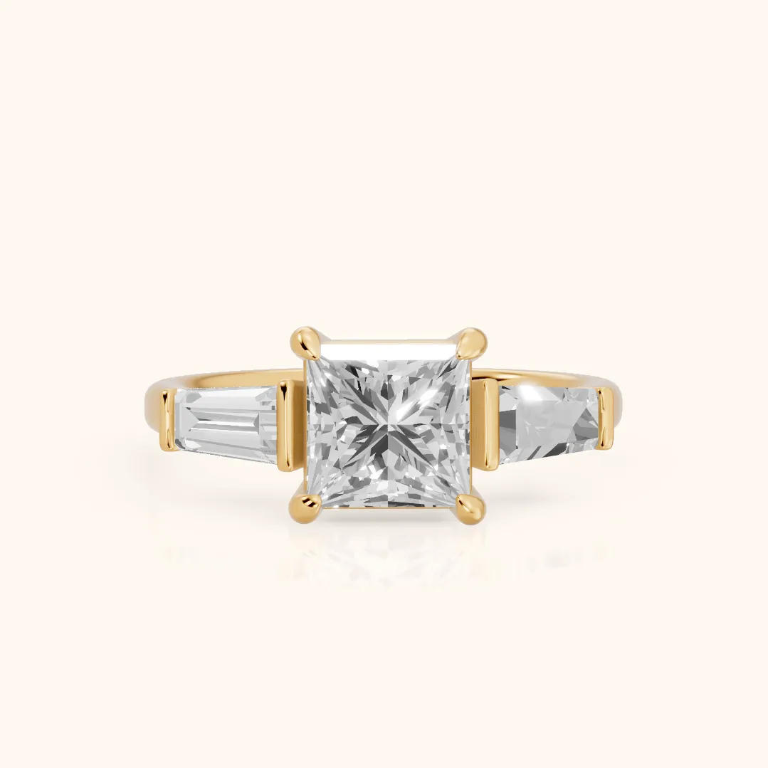 Layla Tapered Baguette Princess Diamond Ring in Yellow Gold — view 2