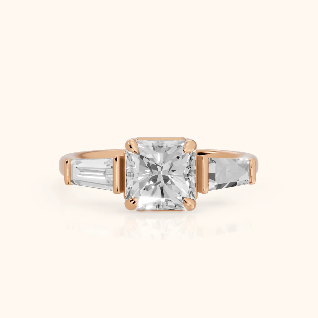Layla Tapered Baguette Radiant Diamond Ring in Rose Gold — view 2