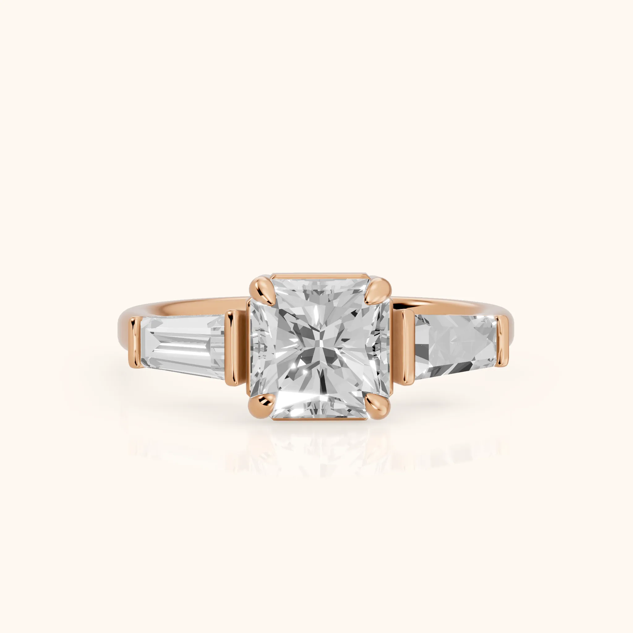 Layla Tapered Baguette Radiant Diamond Ring in Rose Gold — view 1