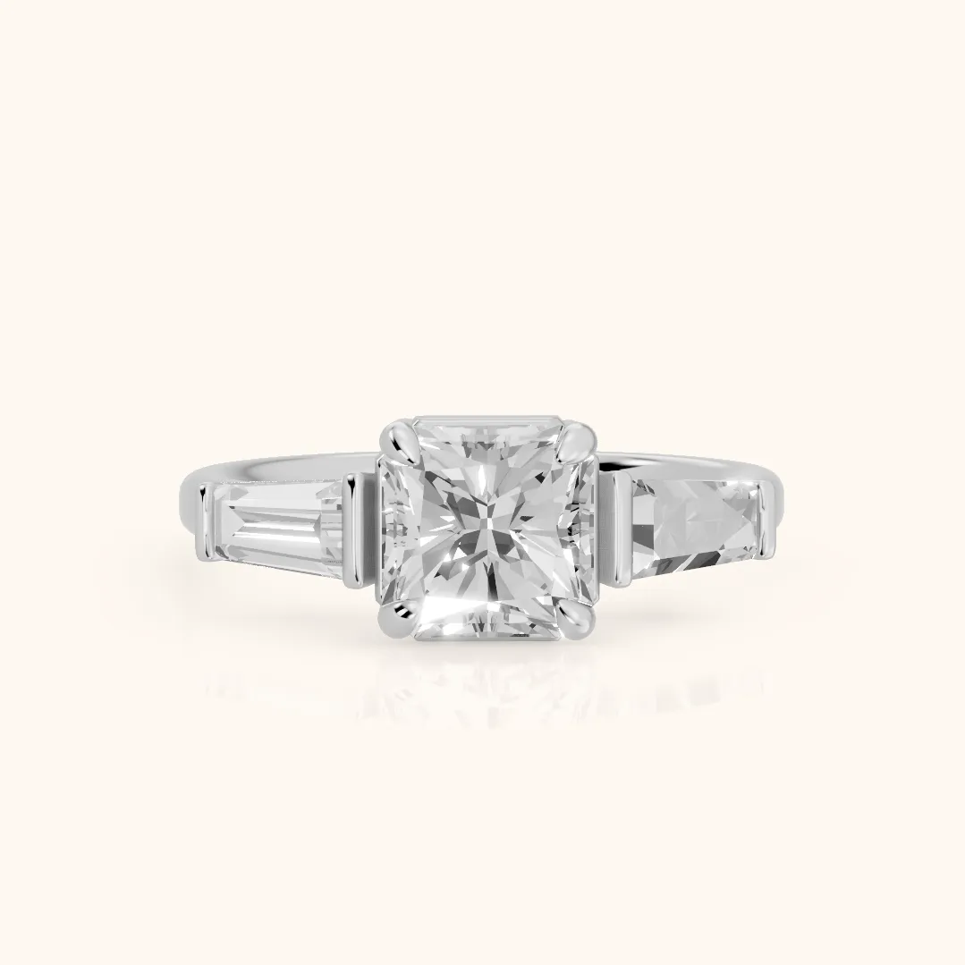 Layla Tapered Baguette Radiant Diamond Ring in Silver — view 2