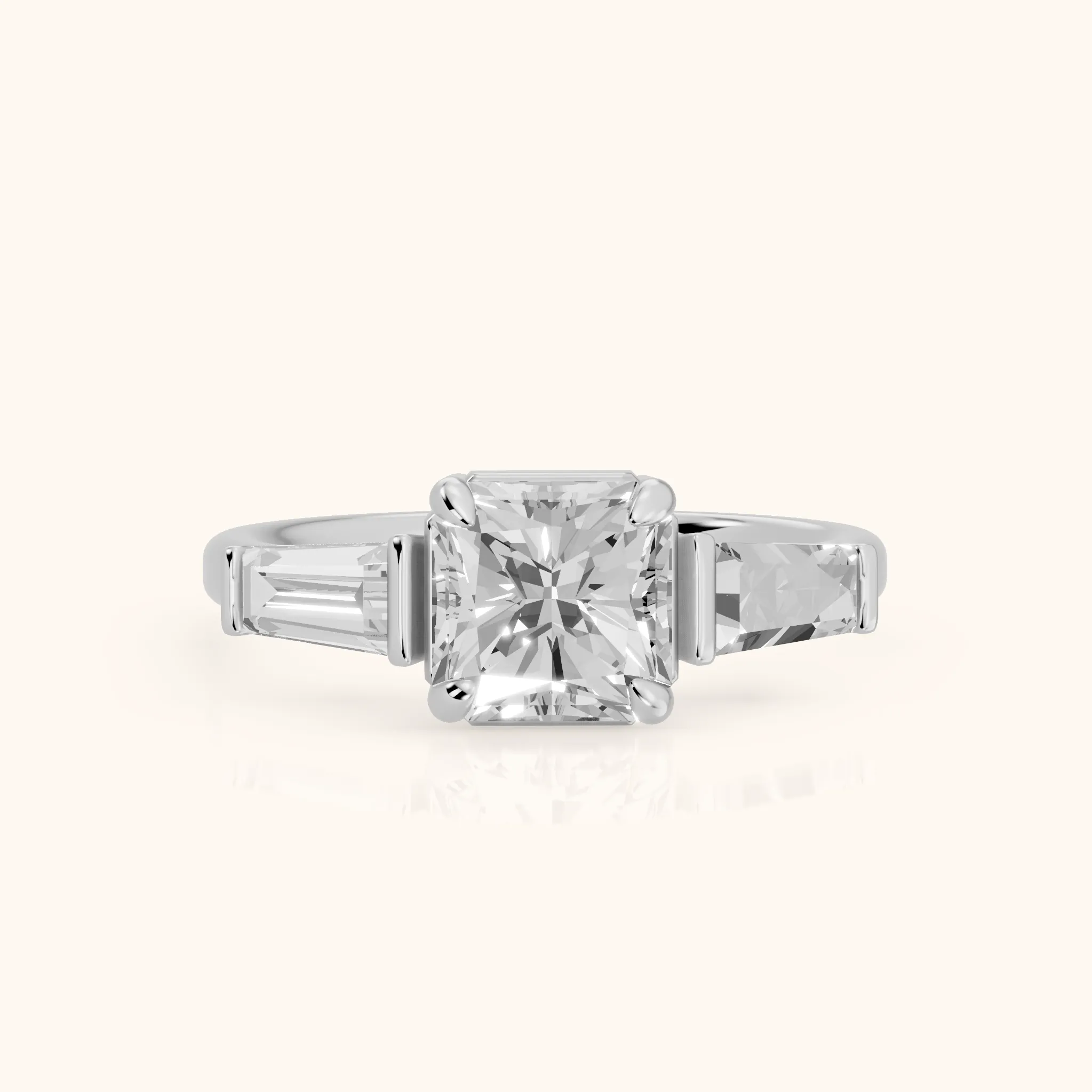 Layla Tapered Baguette Radiant Diamond Ring in Silver — view 1