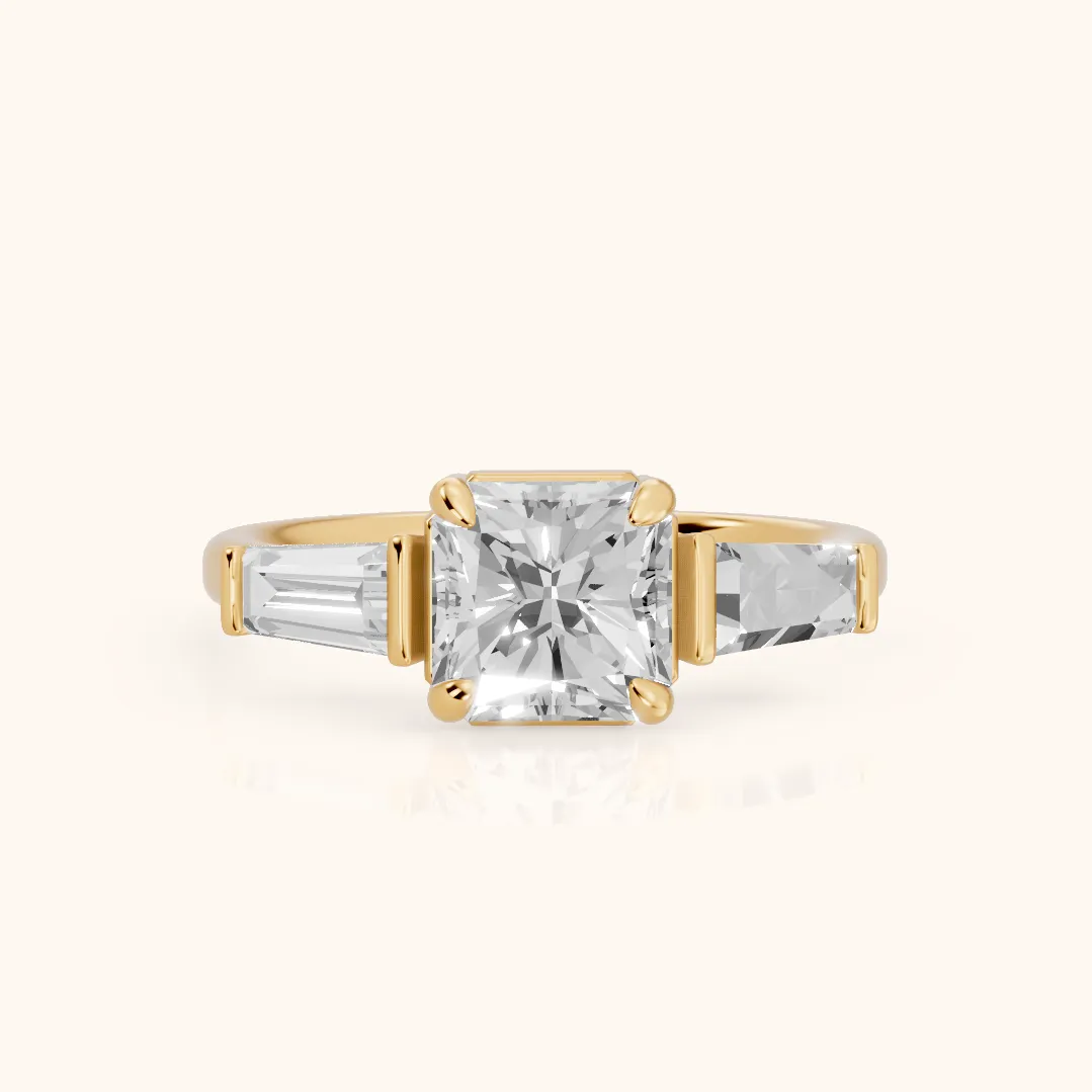 Layla Tapered Baguette Radiant Diamond Ring in Yellow Gold — view 2