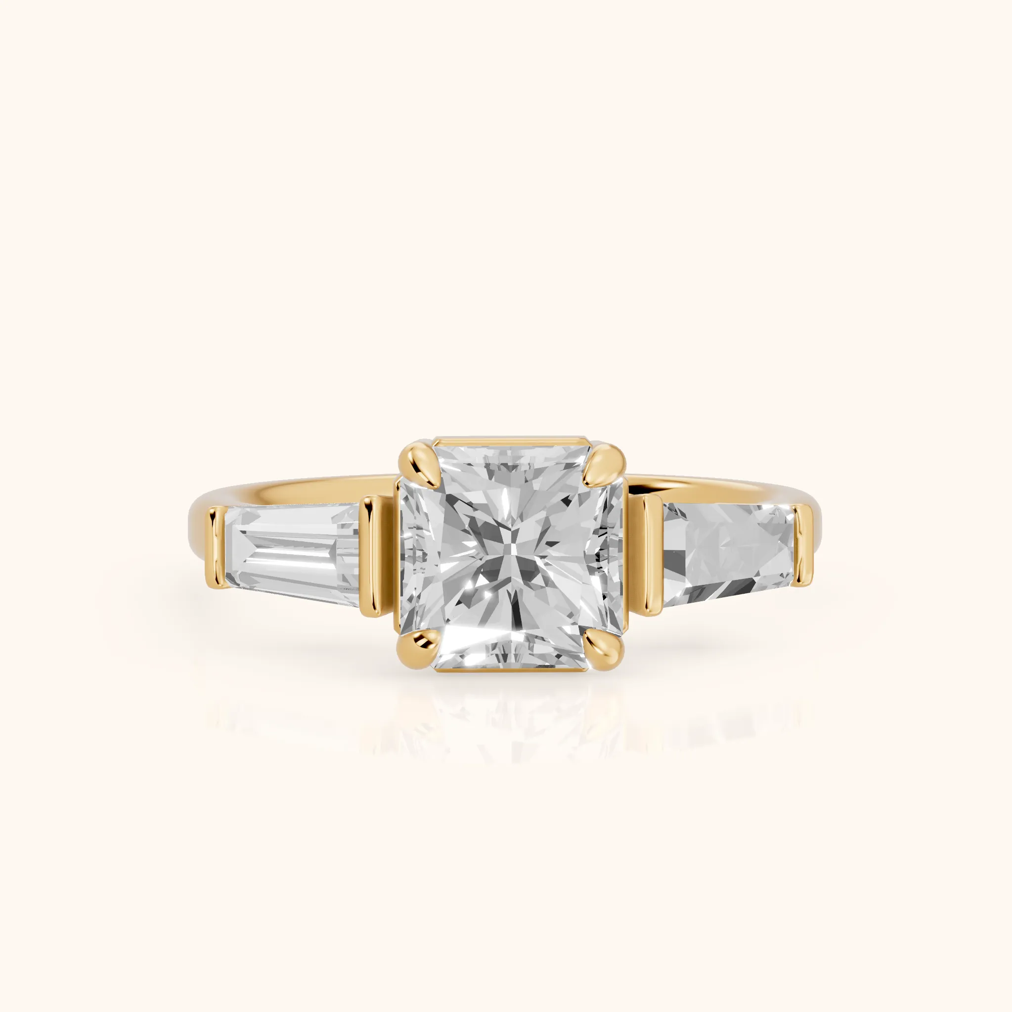 Layla Tapered Baguette Radiant Diamond Ring in Yellow Gold — view 1