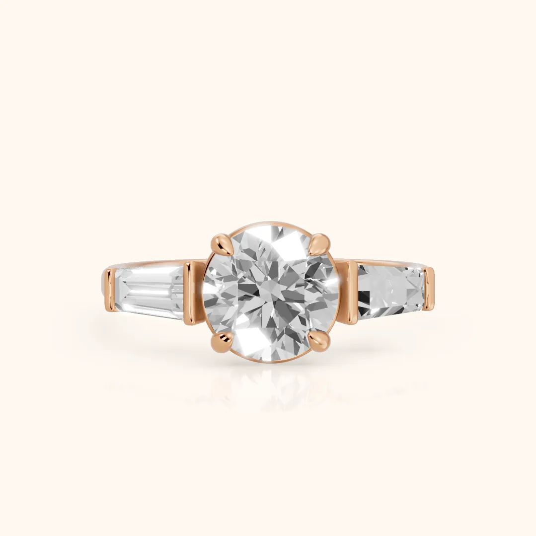 Layla Tapered Baguette Round Diamond Ring in Rose Gold — view 2