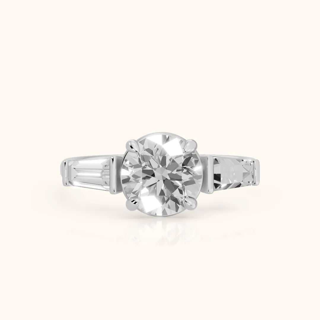 Layla Tapered Baguette Round Diamond Ring in Silver — view 2