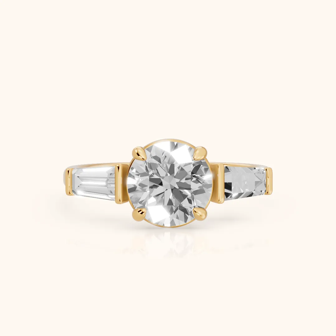 Layla Tapered Baguette Round Diamond Ring in Yellow Gold — view 2