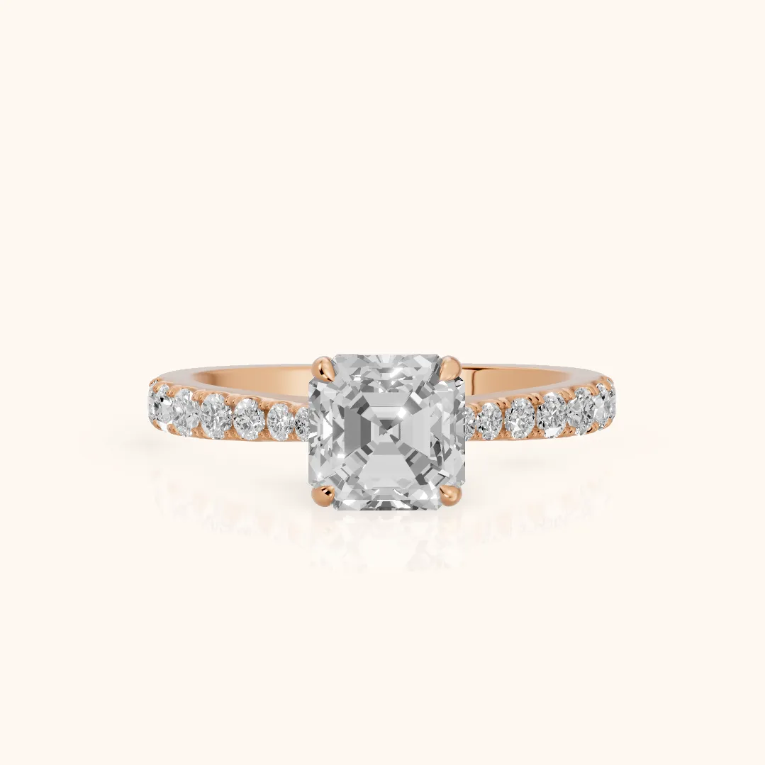 Gia Hidden Halo Pavé Asscher Diamond Ring in Rose Gold — view 2