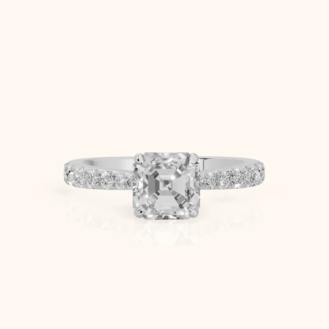 Gia Hidden Halo Pavé Asscher Diamond Ring in Silver — view 2