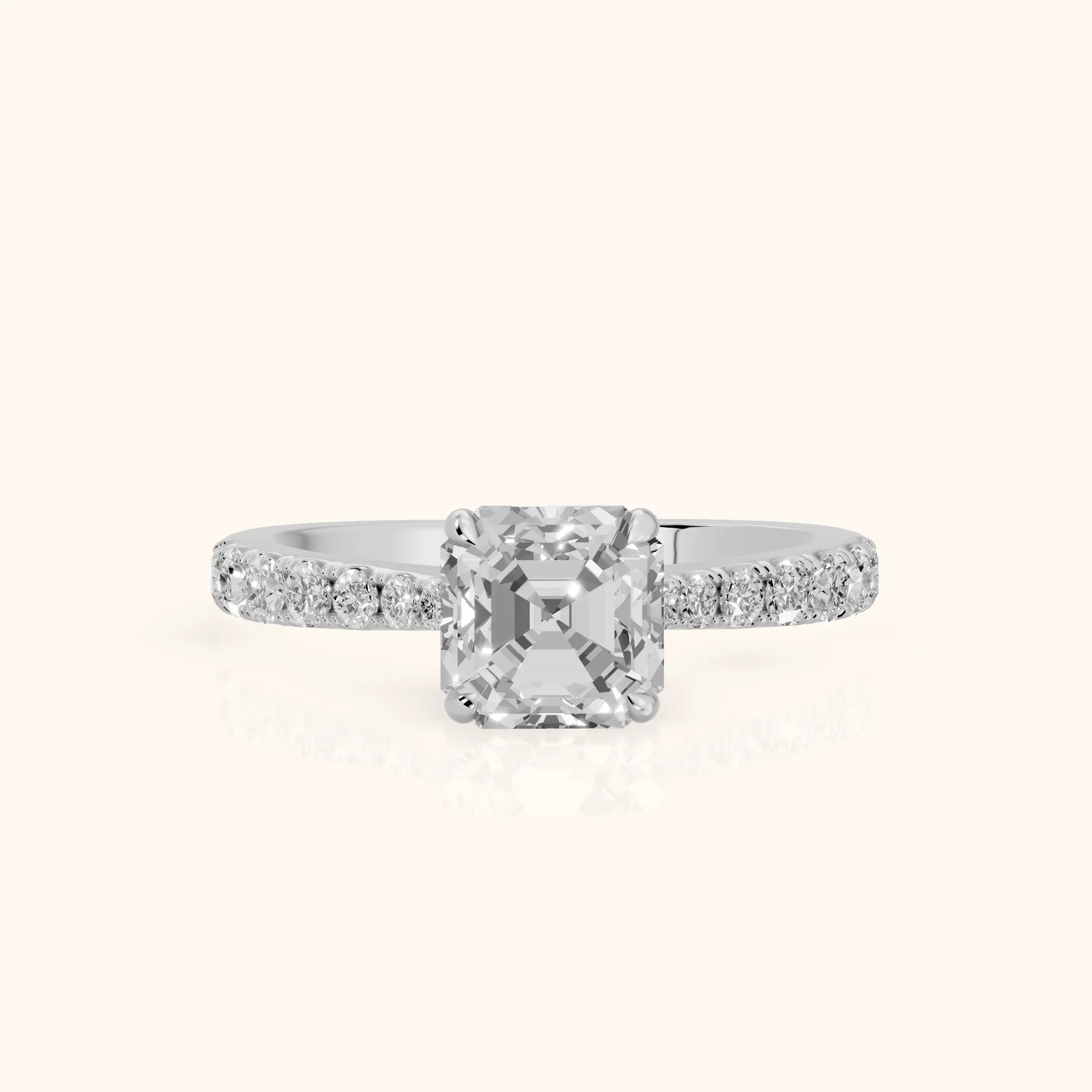 Gia Hidden Halo Pavé Asscher Diamond Ring in Silver — view 1