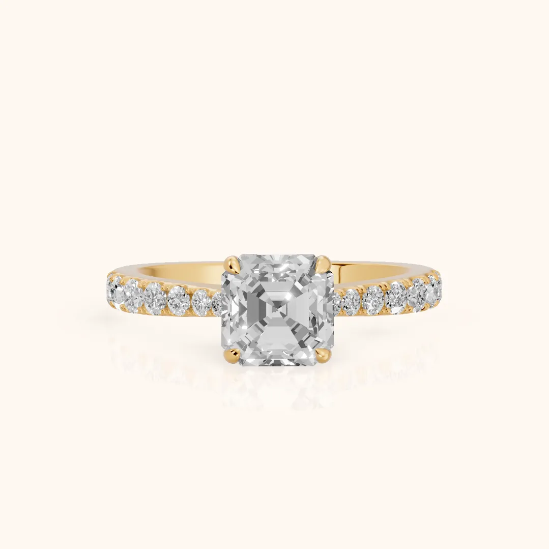 Gia Hidden Halo Pavé Asscher Diamond Ring in Yellow Gold — view 2