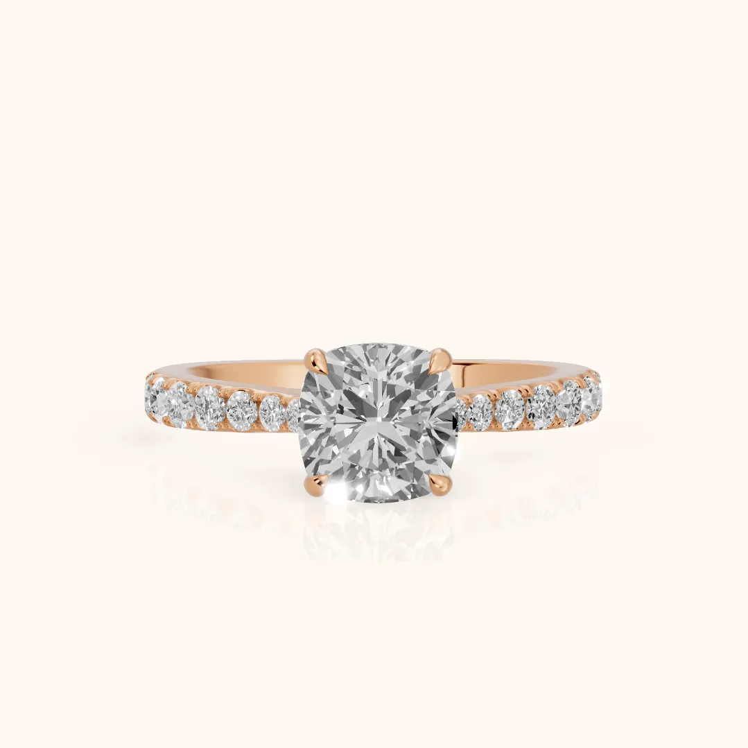 Gia Hidden Halo Pavé Cushion Diamond Ring in Rose Gold — view 2