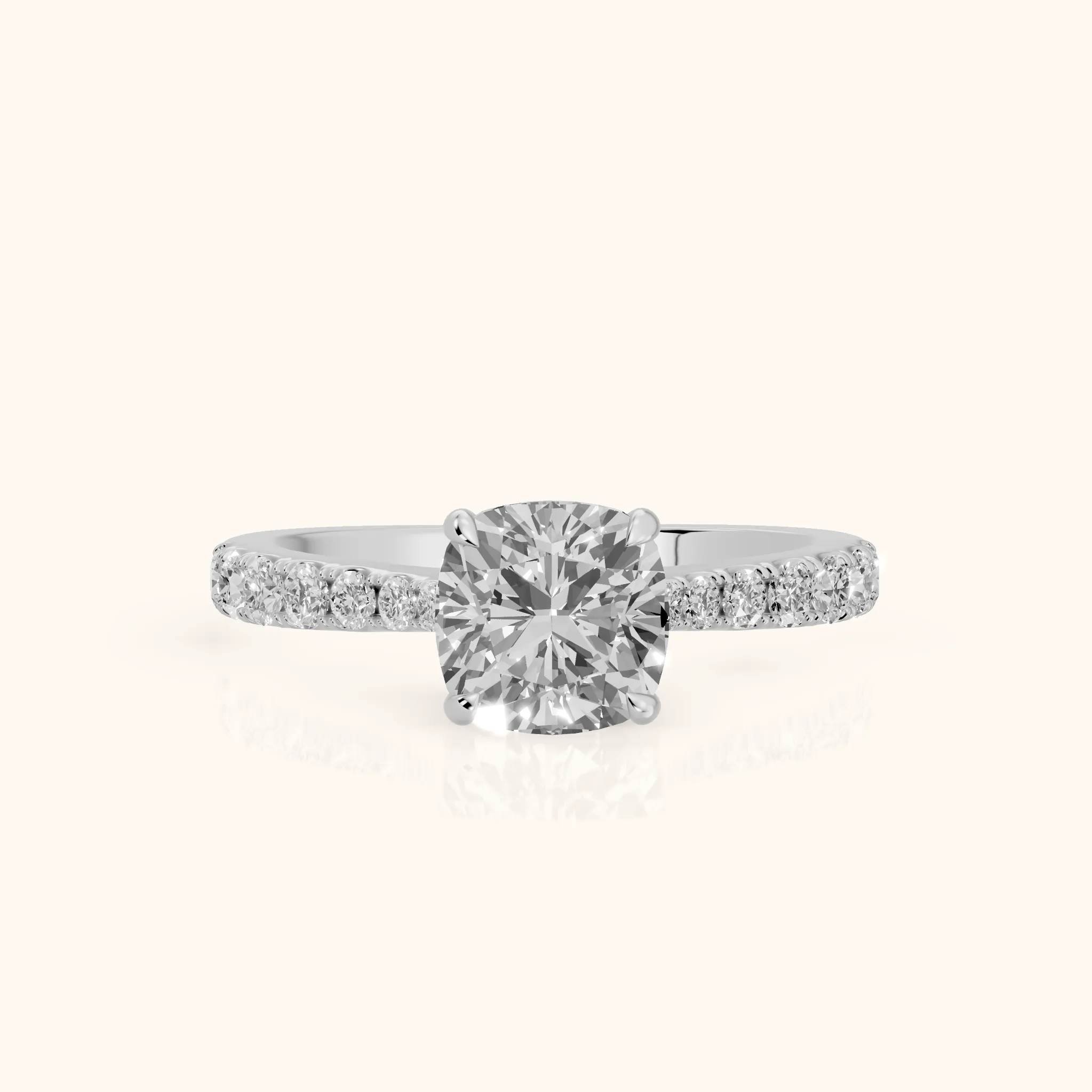 Gia Hidden Halo Pavé Cushion Diamond Ring in Silver — view 1