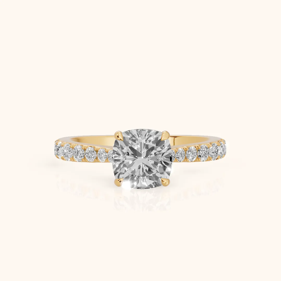 Gia Hidden Halo Pavé Cushion Diamond Ring in Yellow Gold — view 2
