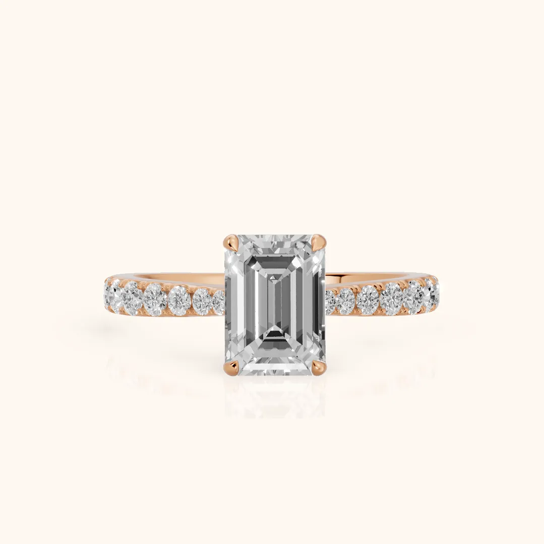 Gia Hidden Halo Pavé Emerald Diamond Ring in Rose Gold — view 2