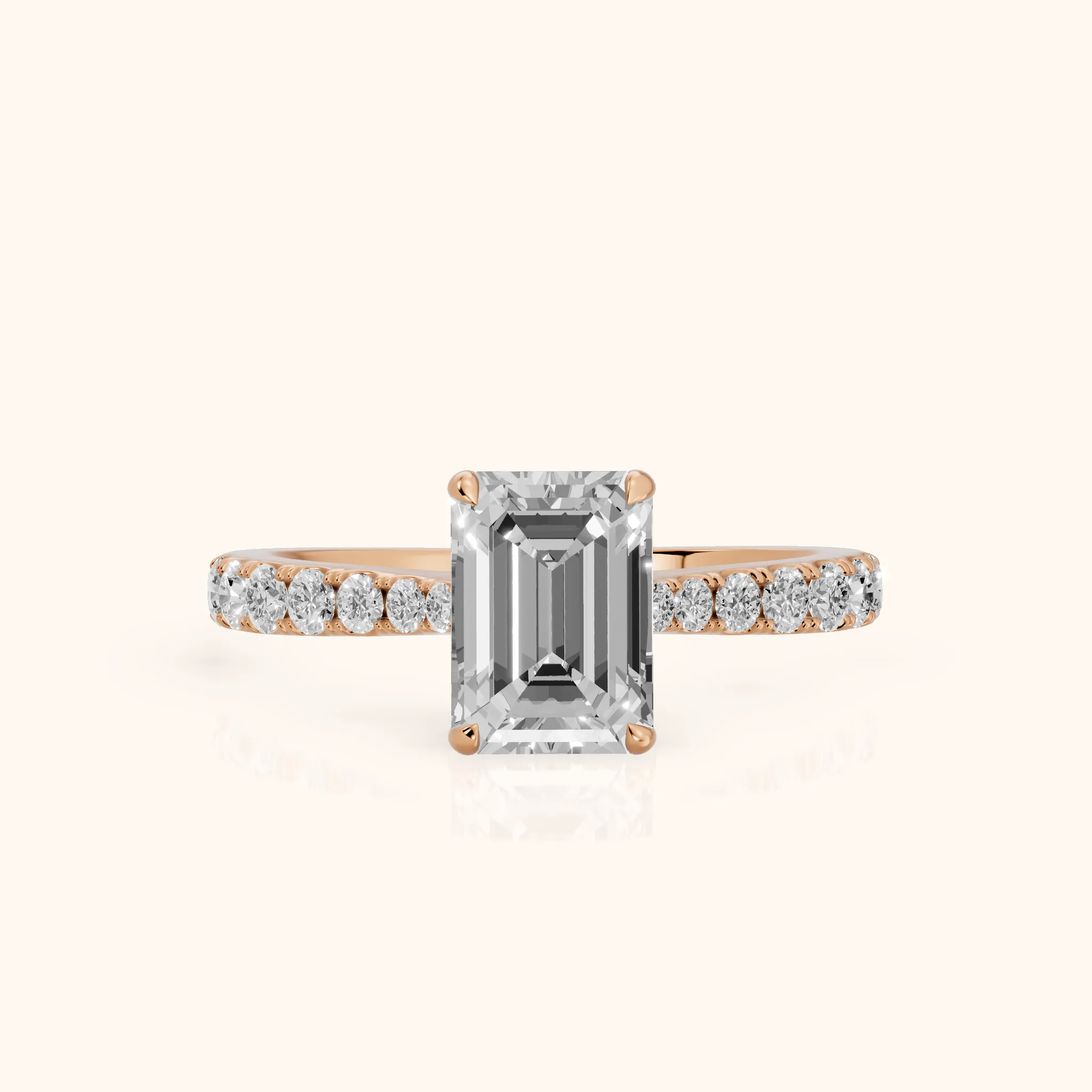 Gia Hidden Halo Pavé Emerald Diamond Ring in Rose Gold — view 1