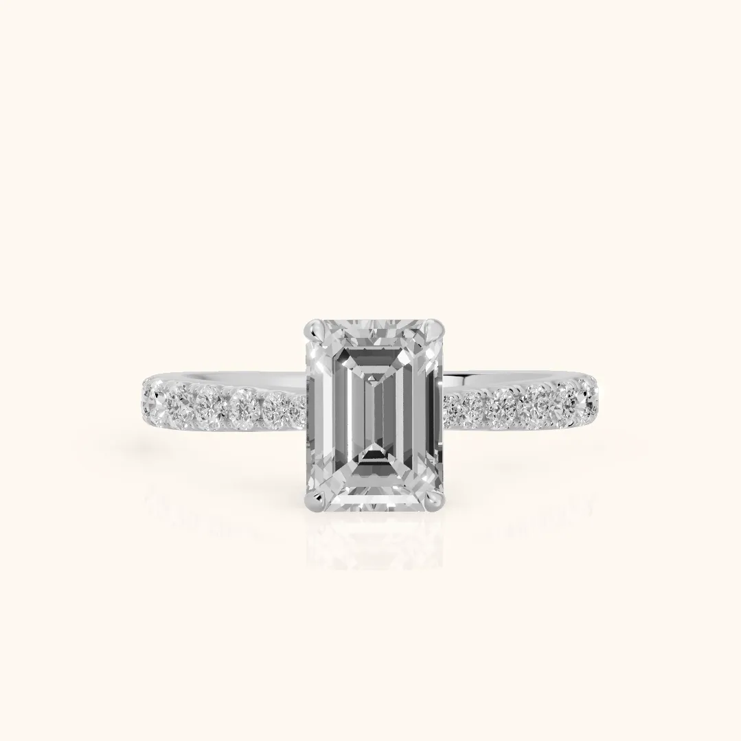 Gia Hidden Halo Pavé Emerald Diamond Ring in Silver — view 2