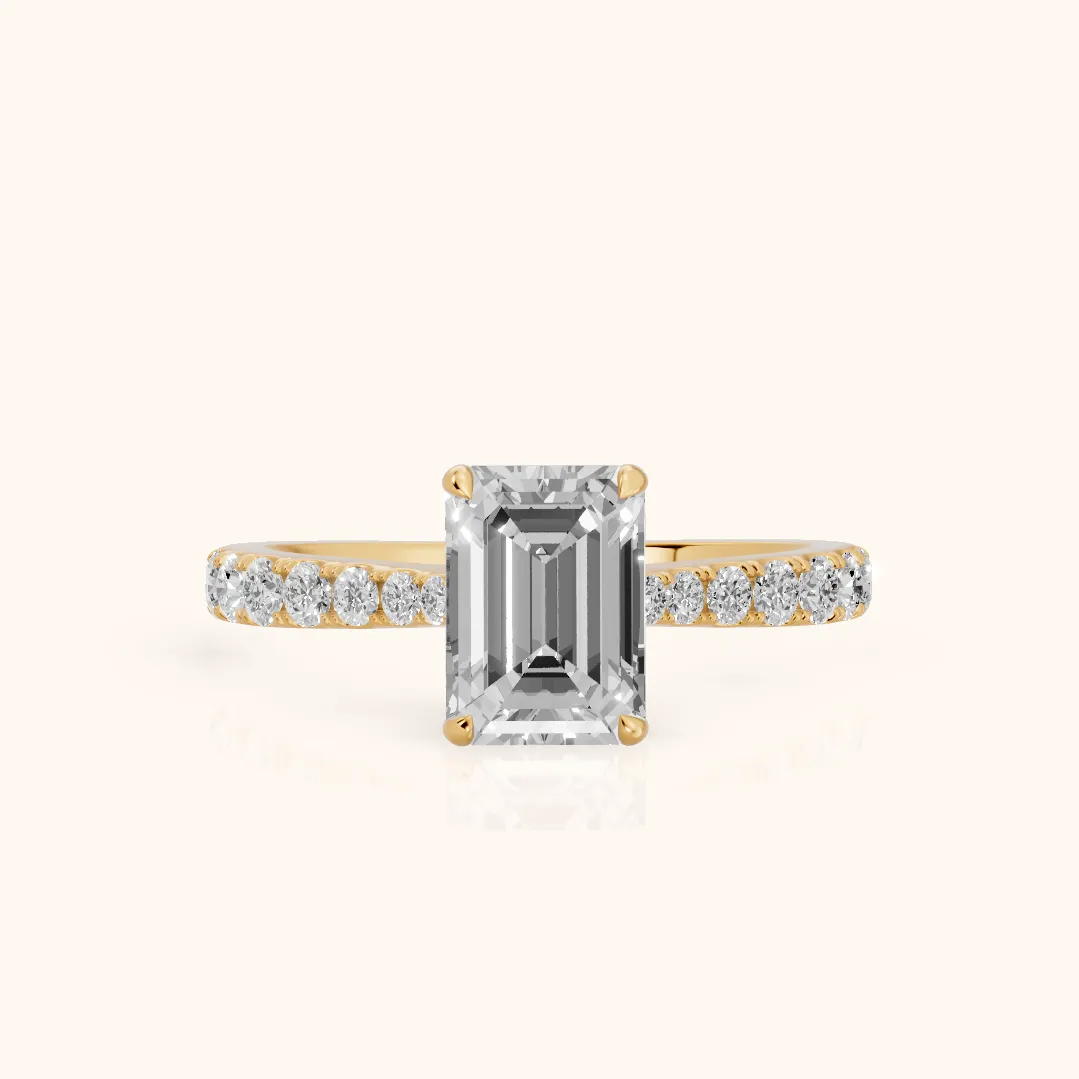Gia Hidden Halo Pavé Emerald Diamond Ring in Yellow Gold — view 2