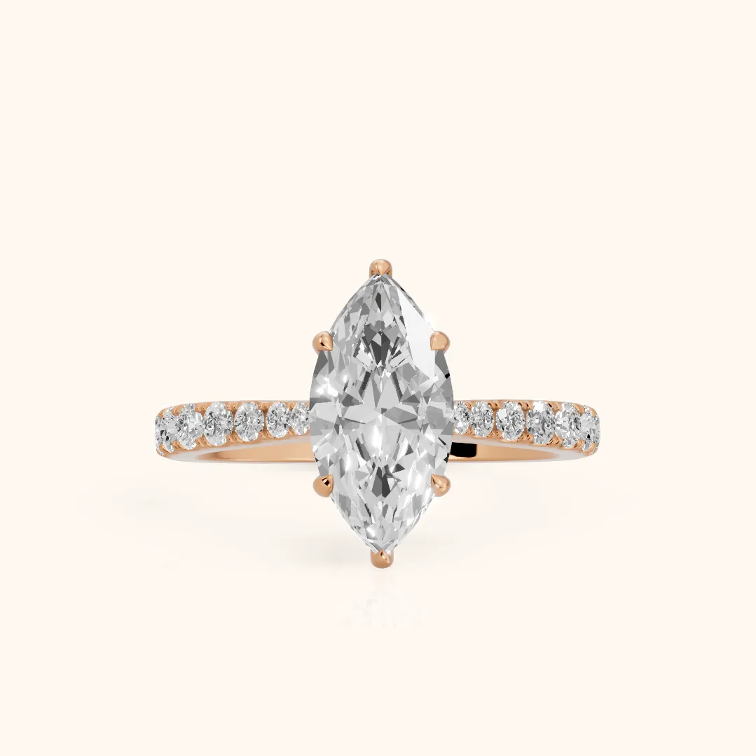 Gia Hidden Halo Pavé Marquise Diamond Ring in Rose Gold — view 2