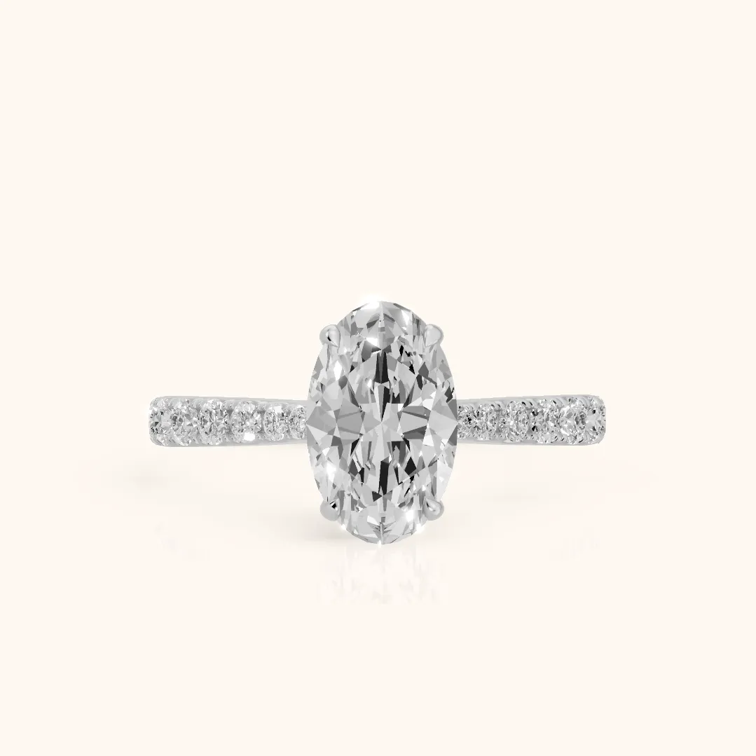 Gia Hidden Halo Pavé Oval Diamond Ring in Silver — view 2