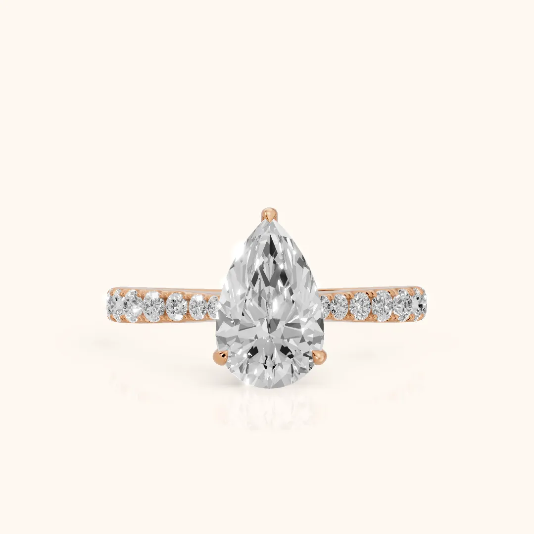 Gia Hidden Halo Pavé Pear Diamond Ring in Rose Gold — view 2