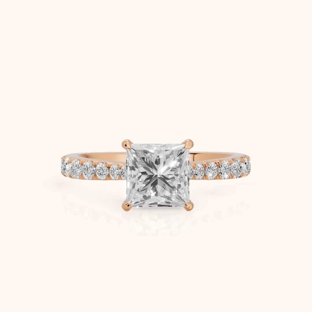 Gia Hidden Halo Pavé Princess Diamond Ring in Rose Gold — view 2