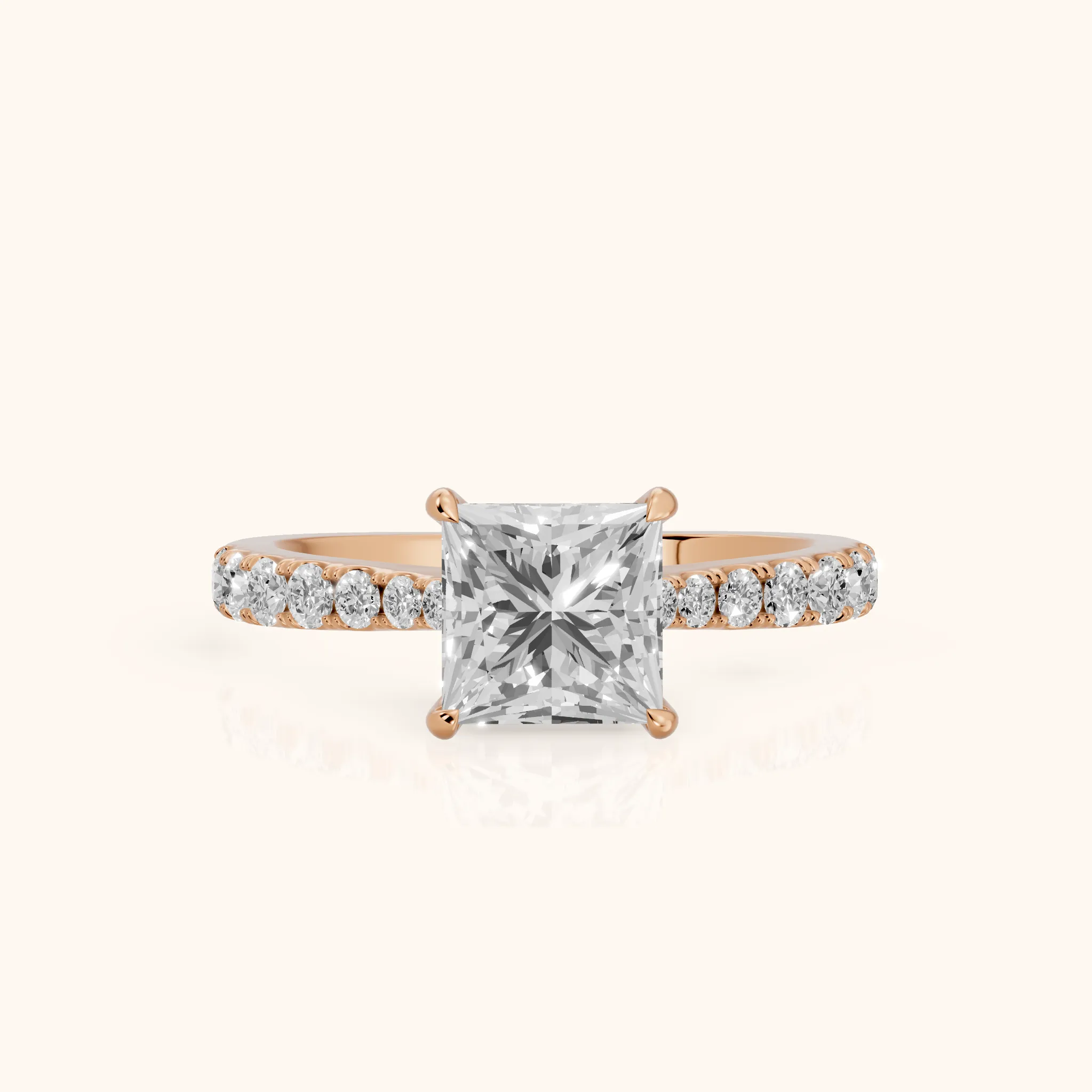 Gia Hidden Halo Pavé Princess Diamond Ring in Rose Gold — view 1