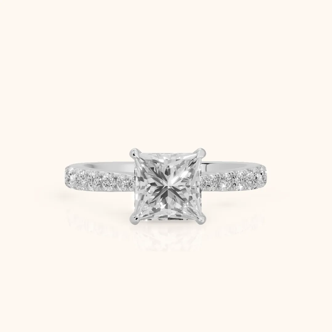 Gia Hidden Halo Pavé Princess Diamond Ring in Silver — view 2