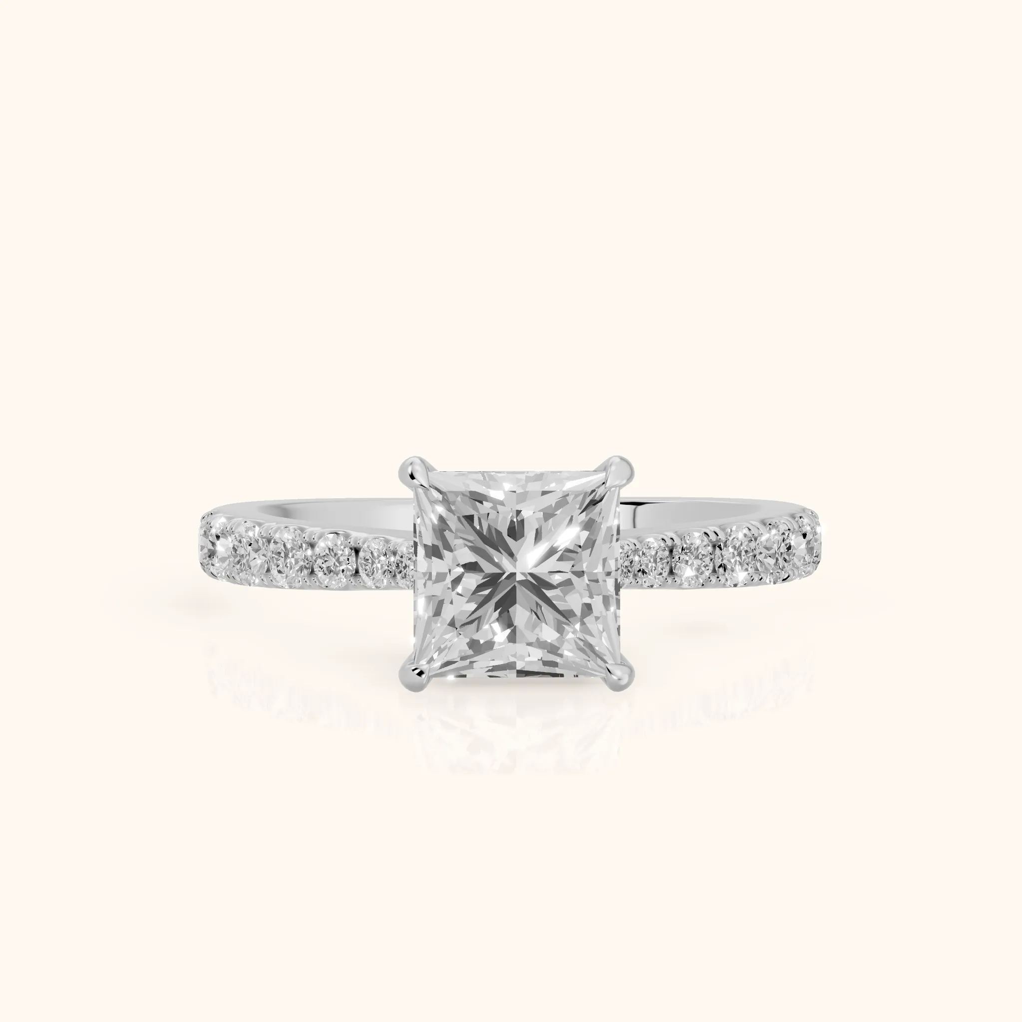 Gia Hidden Halo Pavé Princess Diamond Ring in Silver — view 1