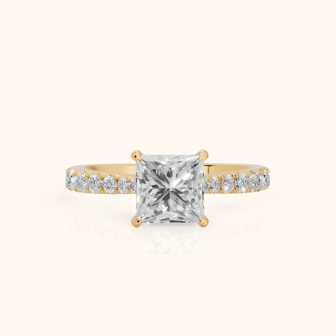 Gia Hidden Halo Pavé Princess Diamond Ring in Yellow Gold — view 2