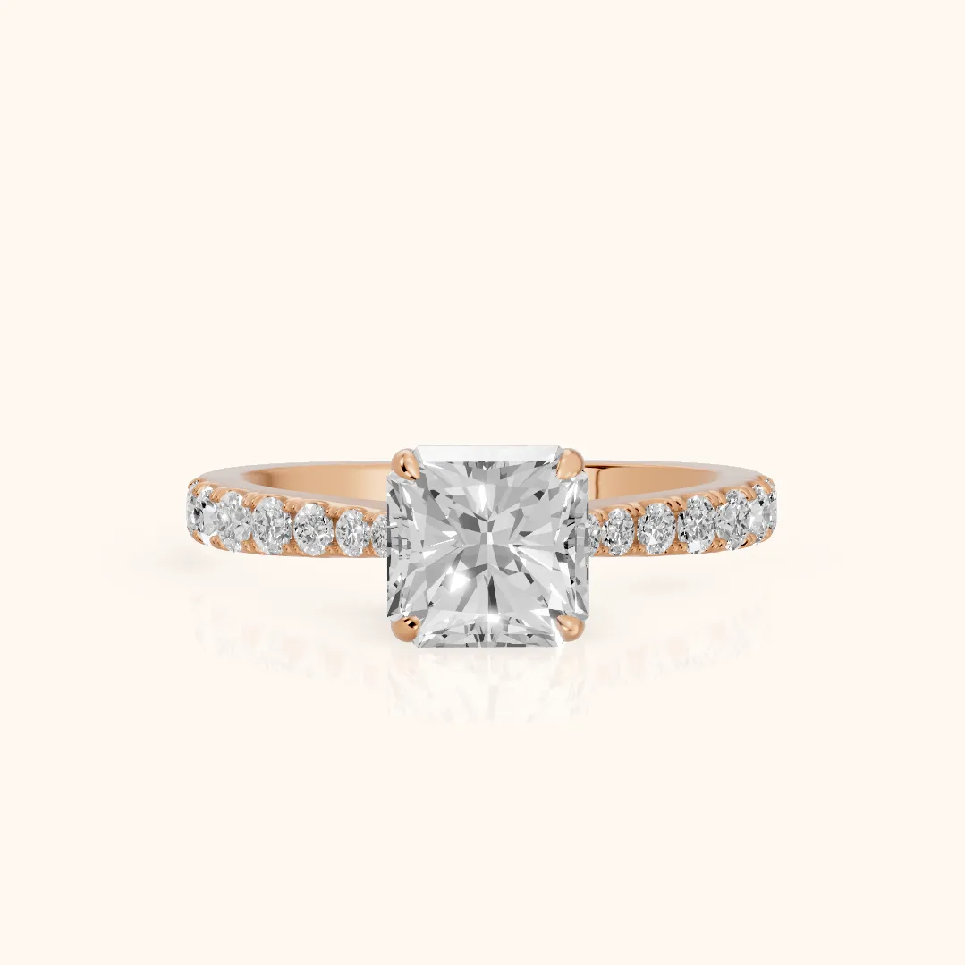 Gia Hidden Halo Pavé Radiant Diamond Ring in Rose Gold — view 2