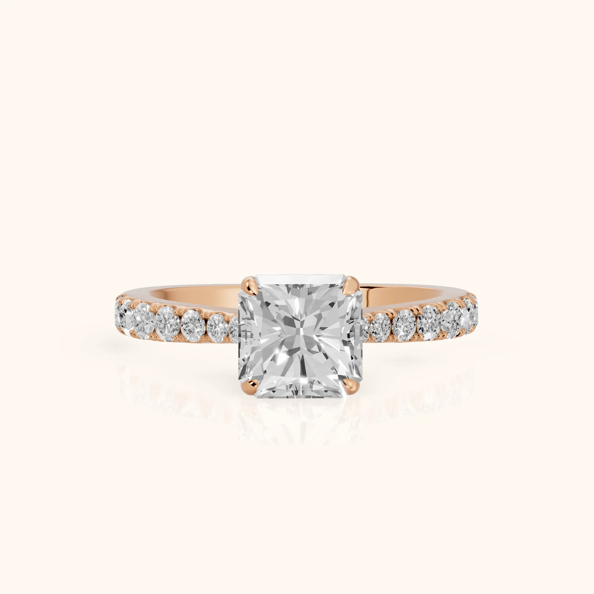 Gia Hidden Halo Pavé Radiant Diamond Ring in Rose Gold — view 1