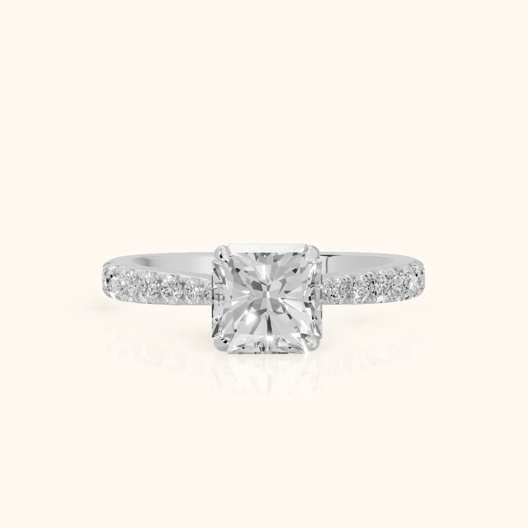 Gia Hidden Halo Pavé Radiant Diamond Ring in Silver — view 2