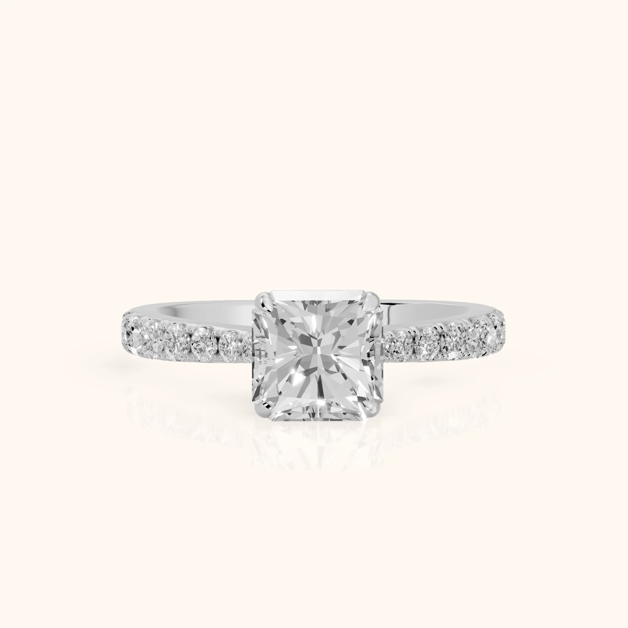 Gia Hidden Halo Pavé Radiant Diamond Ring in Silver — view 1
