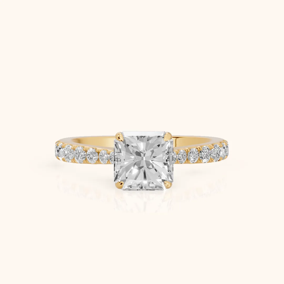 Gia Hidden Halo Pavé Radiant Diamond Ring in Yellow Gold — view 2