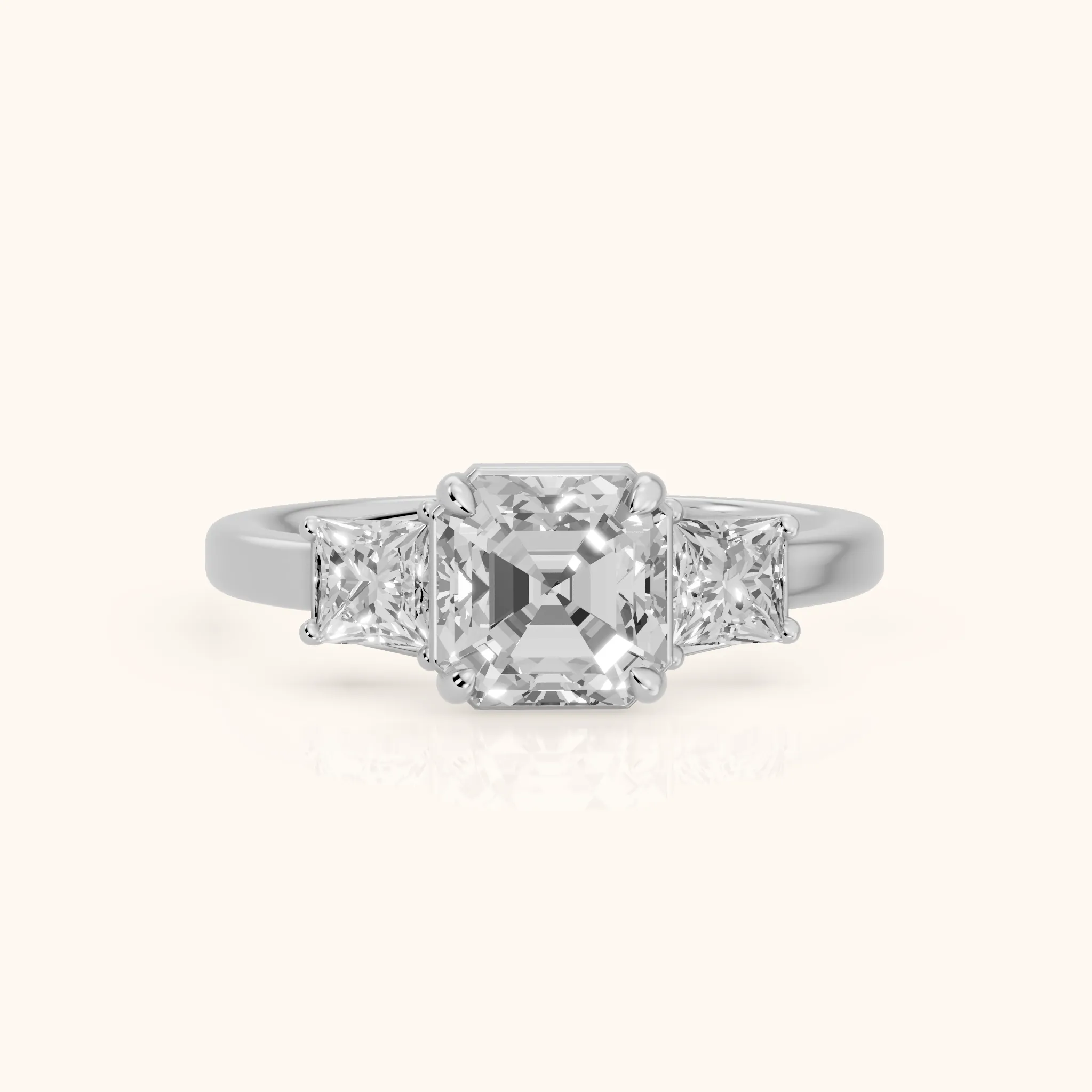 Selena Three-Stone Basket Asscher Diamond Ring in Silver — view 1