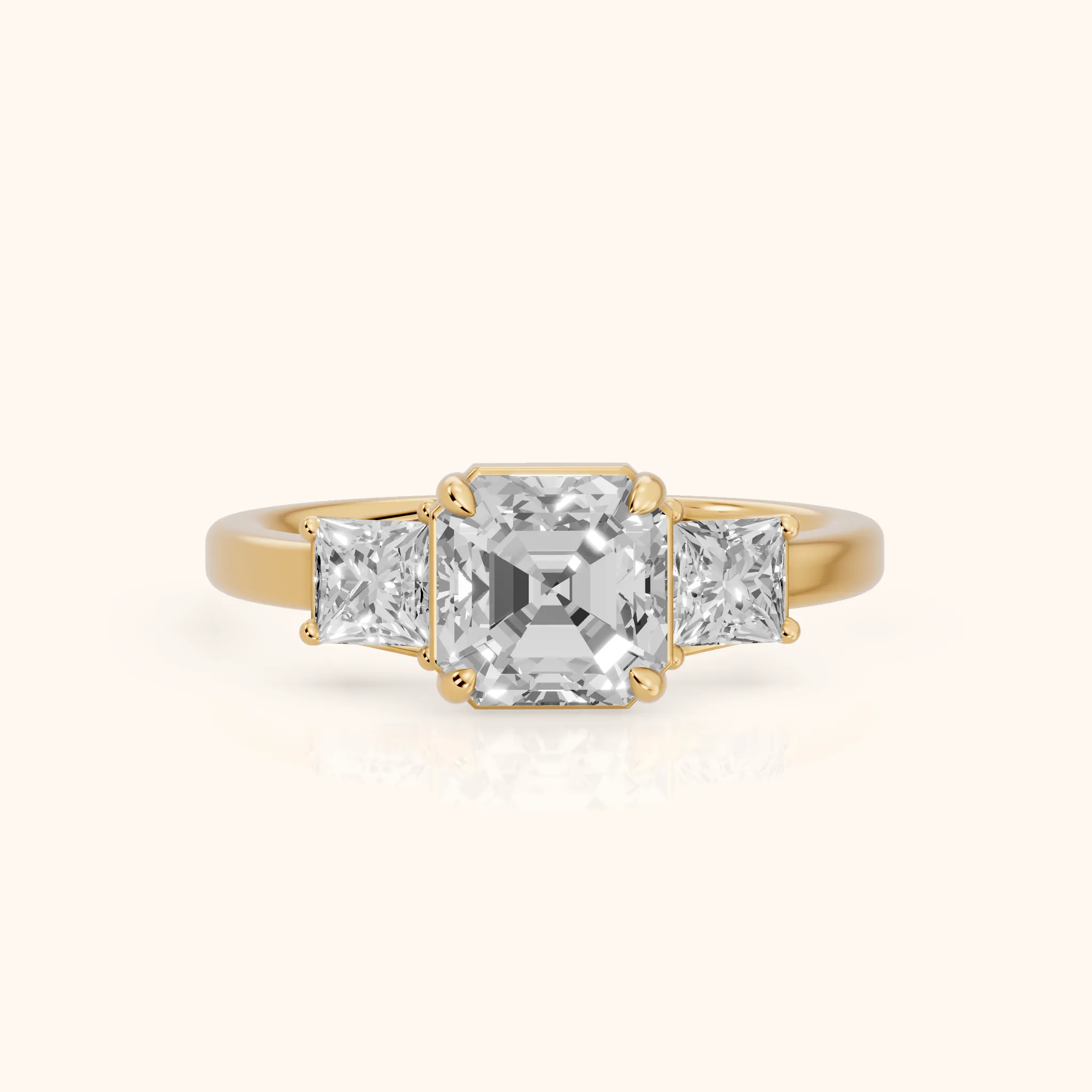 Selena Three-Stone Basket Asscher Diamond Ring in Yellow Gold — view 1