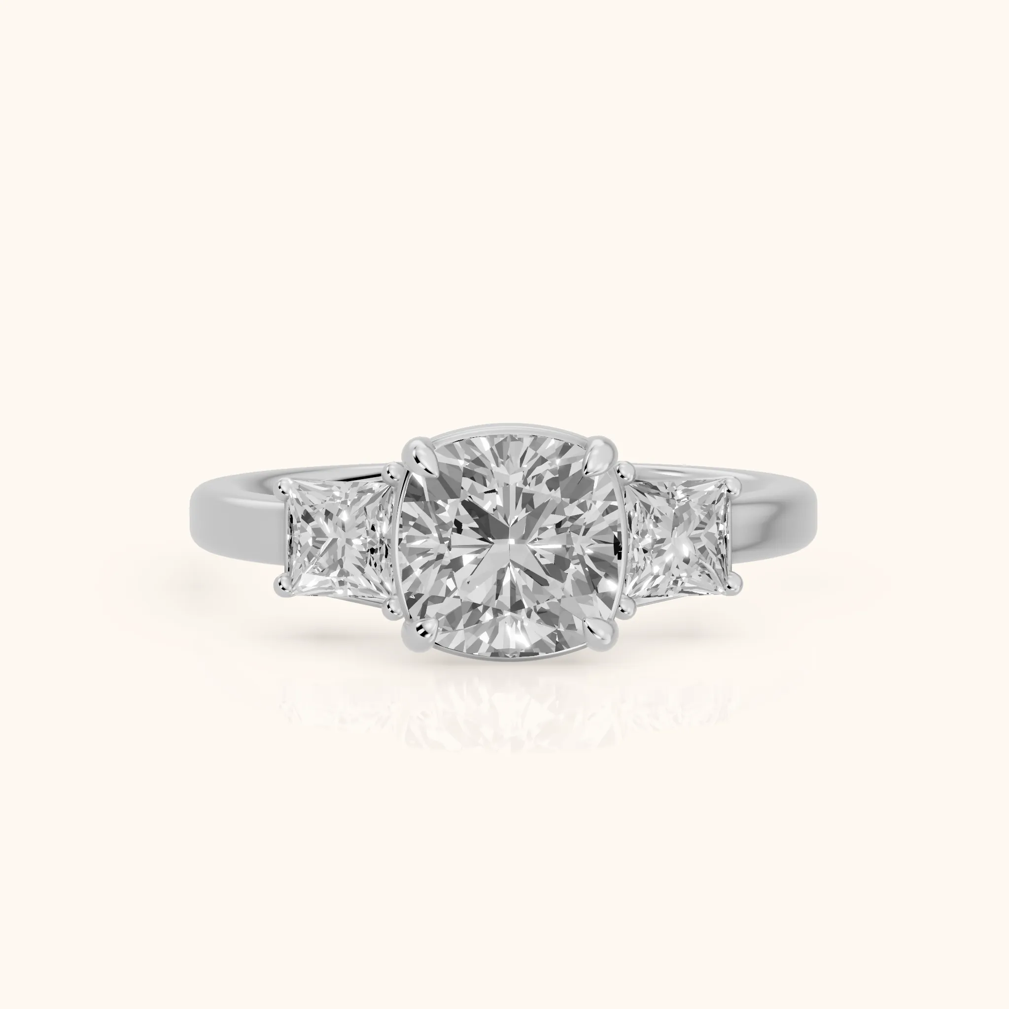 Selena Three-Stone Basket Cushion Diamond Ring in Silver — view 1